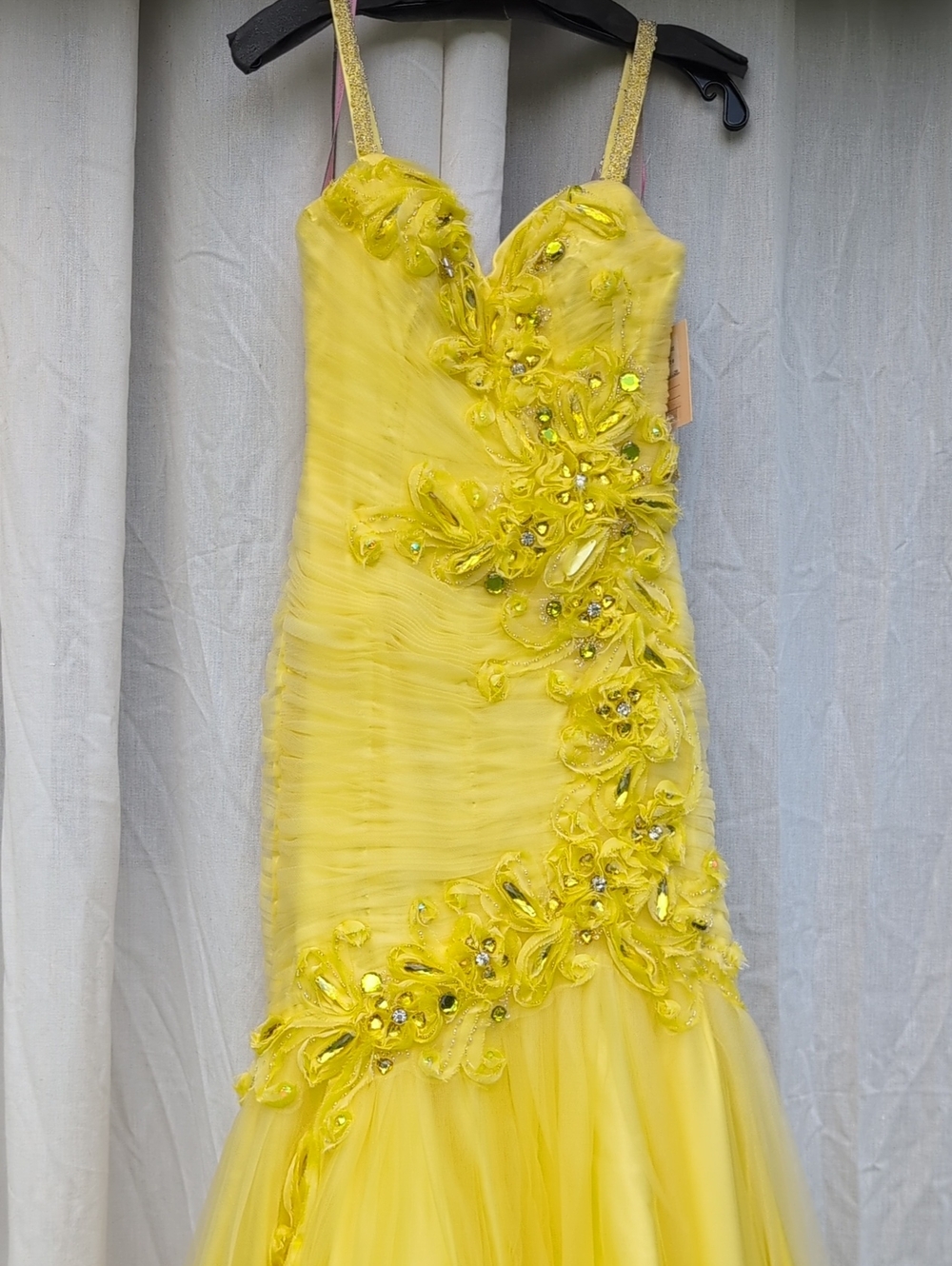 Size 0 - Blush Prom - Yellow Embellished Spaghetti-Strap Evening Dress